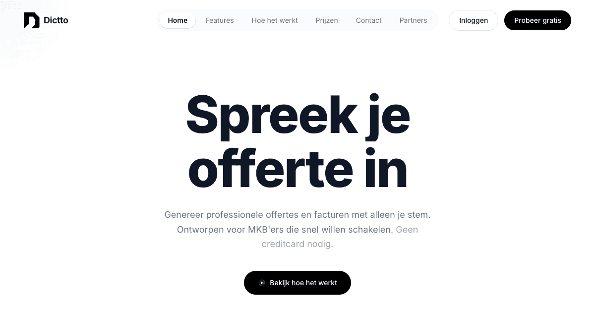 Homepage van Dictto
